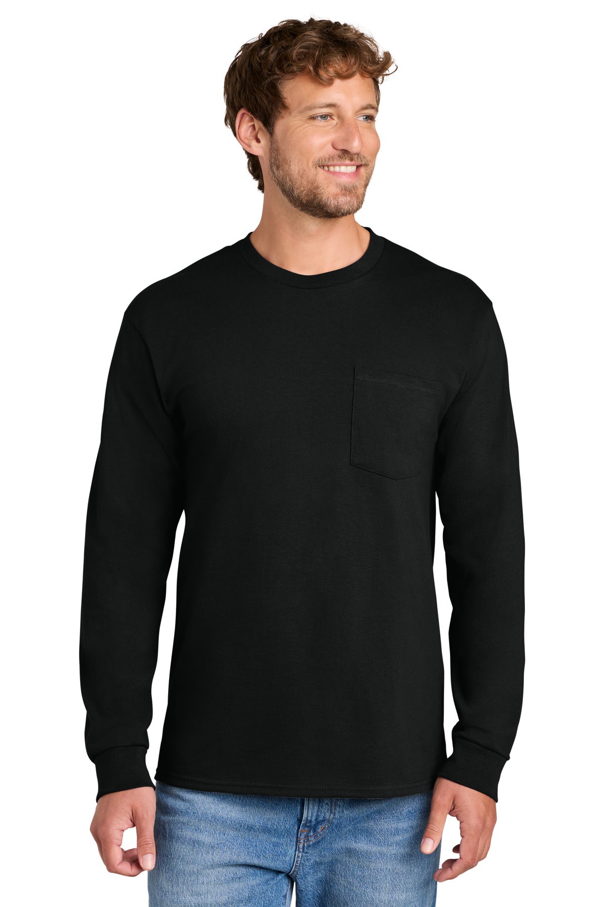 Port & Co Long Sleeve Essential Pocket Tee.  PC61LSP