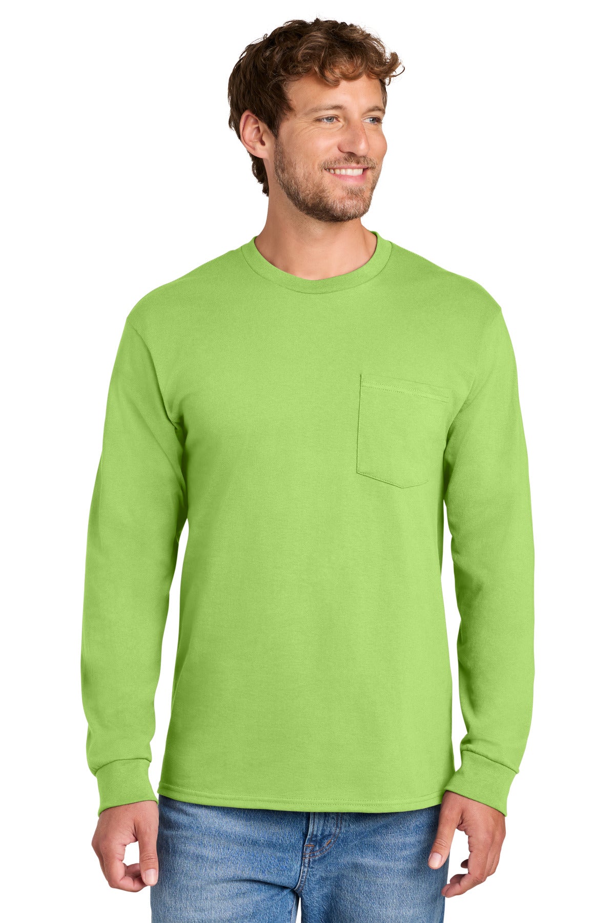 Port & Co Long Sleeve Essential Pocket Tee.  PC61LSP