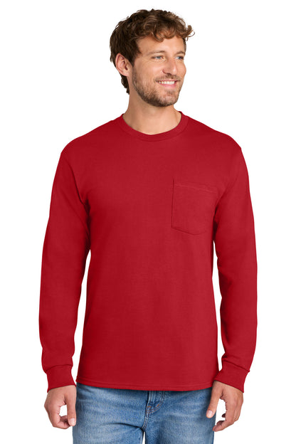 Port & Co Long Sleeve Essential Pocket Tee.  PC61LSP