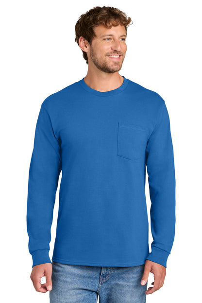 Port & Co Long Sleeve Essential Pocket Tee.  PC61LSP