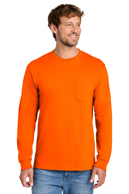 Port & Co Long Sleeve Essential Pocket Tee.  PC61LSP