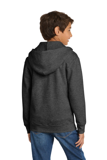Port & Co Youth Core Fleece Full-Zip Hooded Sweatshirt.  PC90YZH