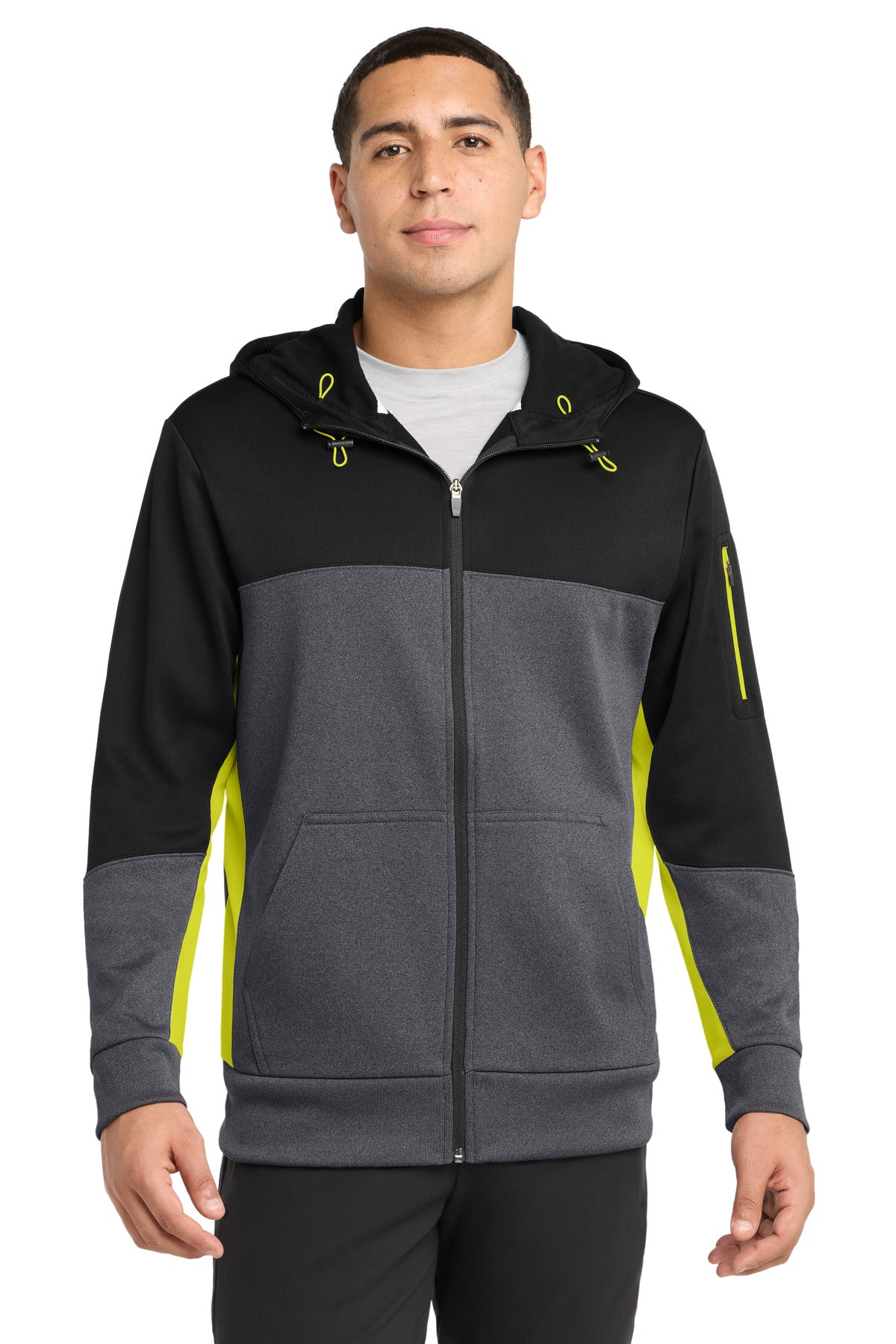 Sport-Tek Tech Fleece Colorblock Full-Zip Hooded Jacket. ST245