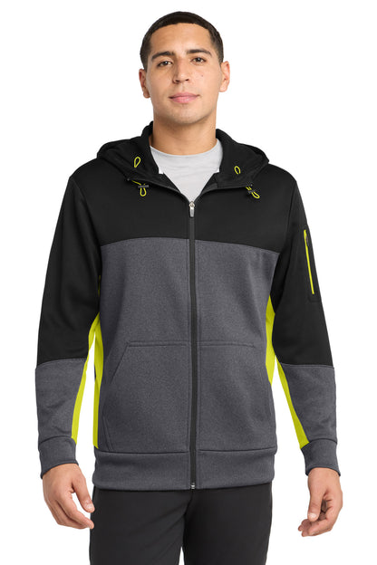 Sport-Tek Tech Fleece Colorblock Full-Zip Hooded Jacket. ST245