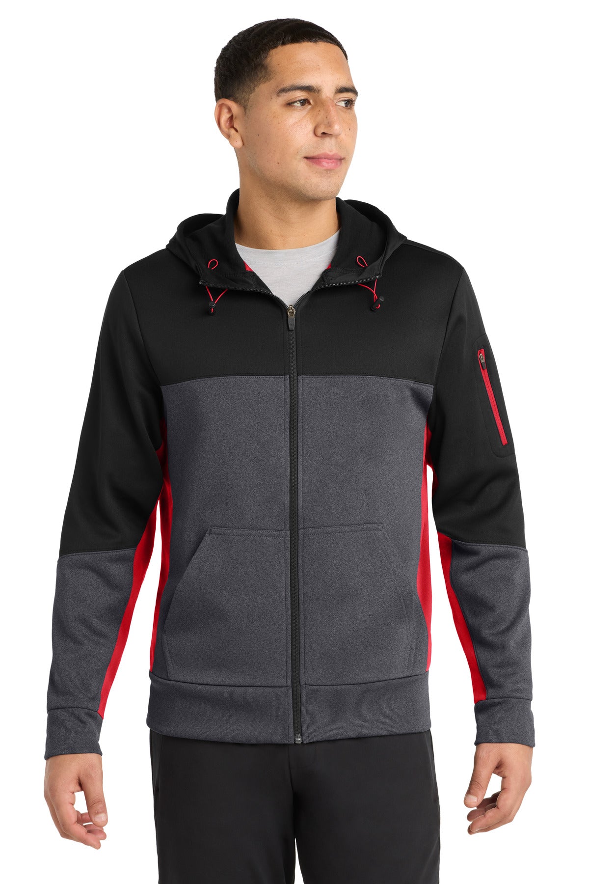 Sport-Tek Tech Fleece Colorblock Full-Zip Hooded Jacket. ST245