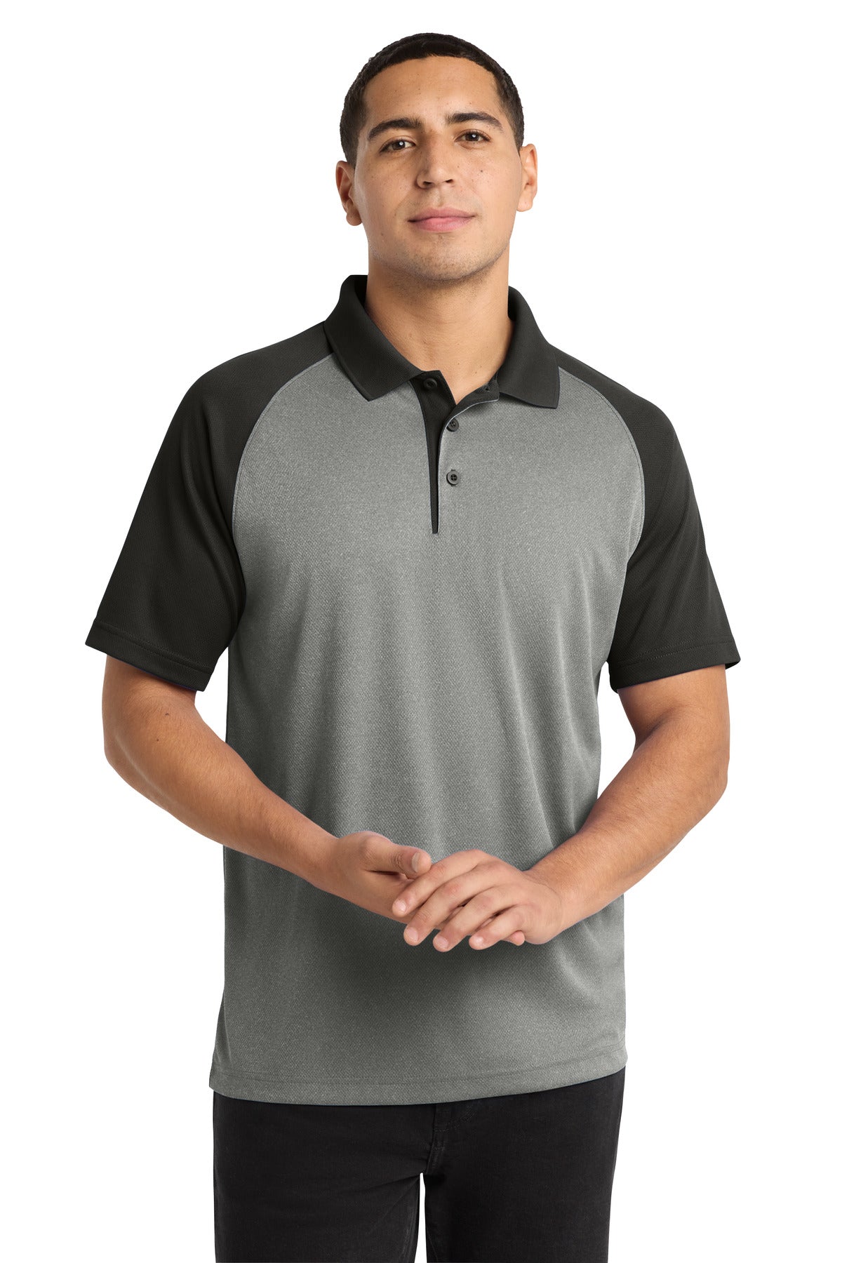 Sport-Tek  PosiCharge  RacerMesh  Raglan Heather Block Polo. ST641