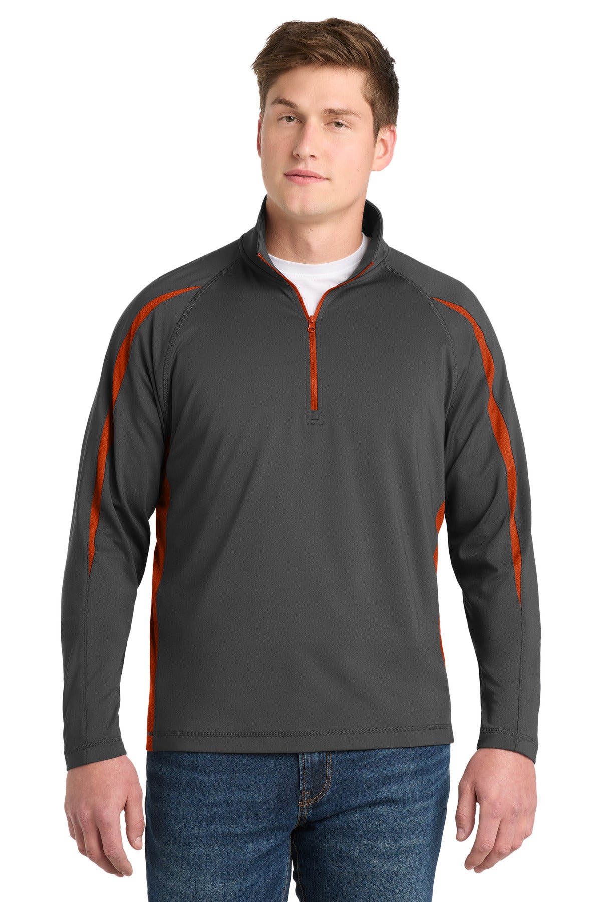 Sport-Tek Sport-Wick Stretch 1/4-Zip Colorblock Pullover. ST851
