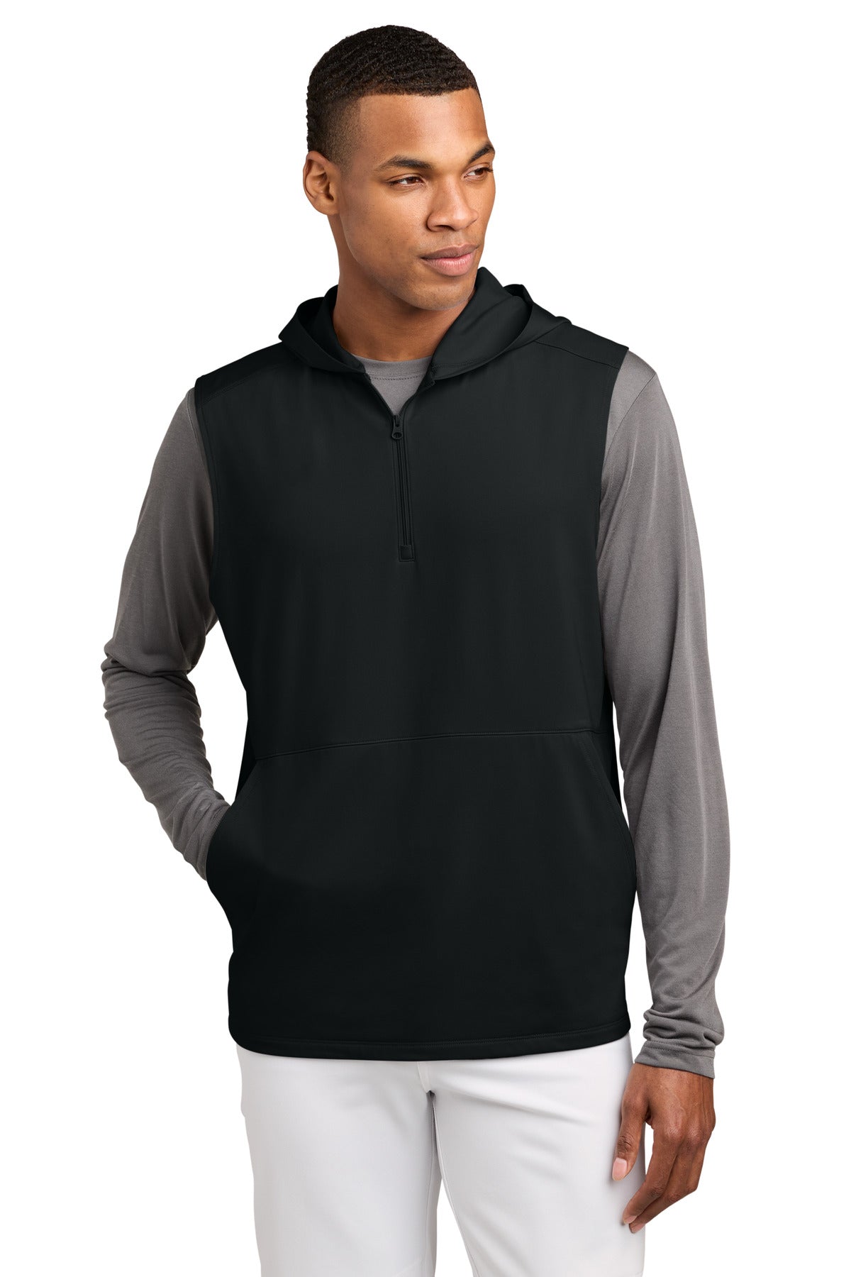 Sport-Tek Sport-Wick Stretch Sleeveless Hooded 1/4-Zip ST858