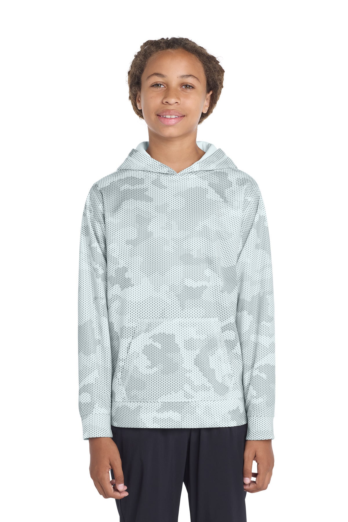 Sport-Tek Youth Sport-Wick CamoHex Fleece Hooded Pullover.  YST240
